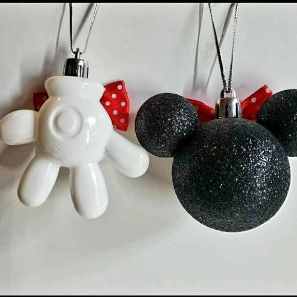 Disney Minnie Mouse Christmas Tree Ornaments Set Of 2pz Head and Glove with Bow - Picture 3 of 4